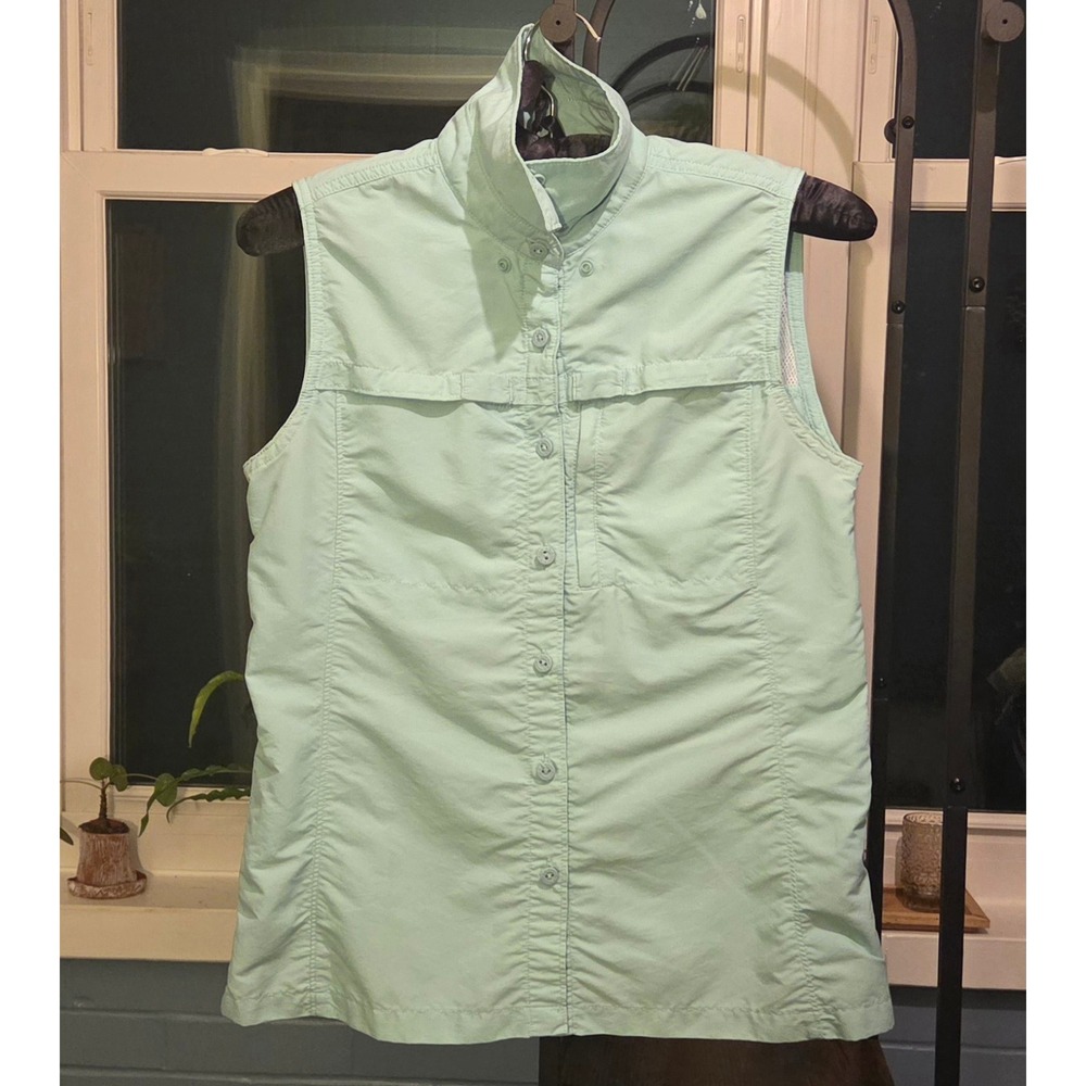 LL Bean Fishing Vest Sleeveless Button Up Collared Utility Vest Womens Small‎